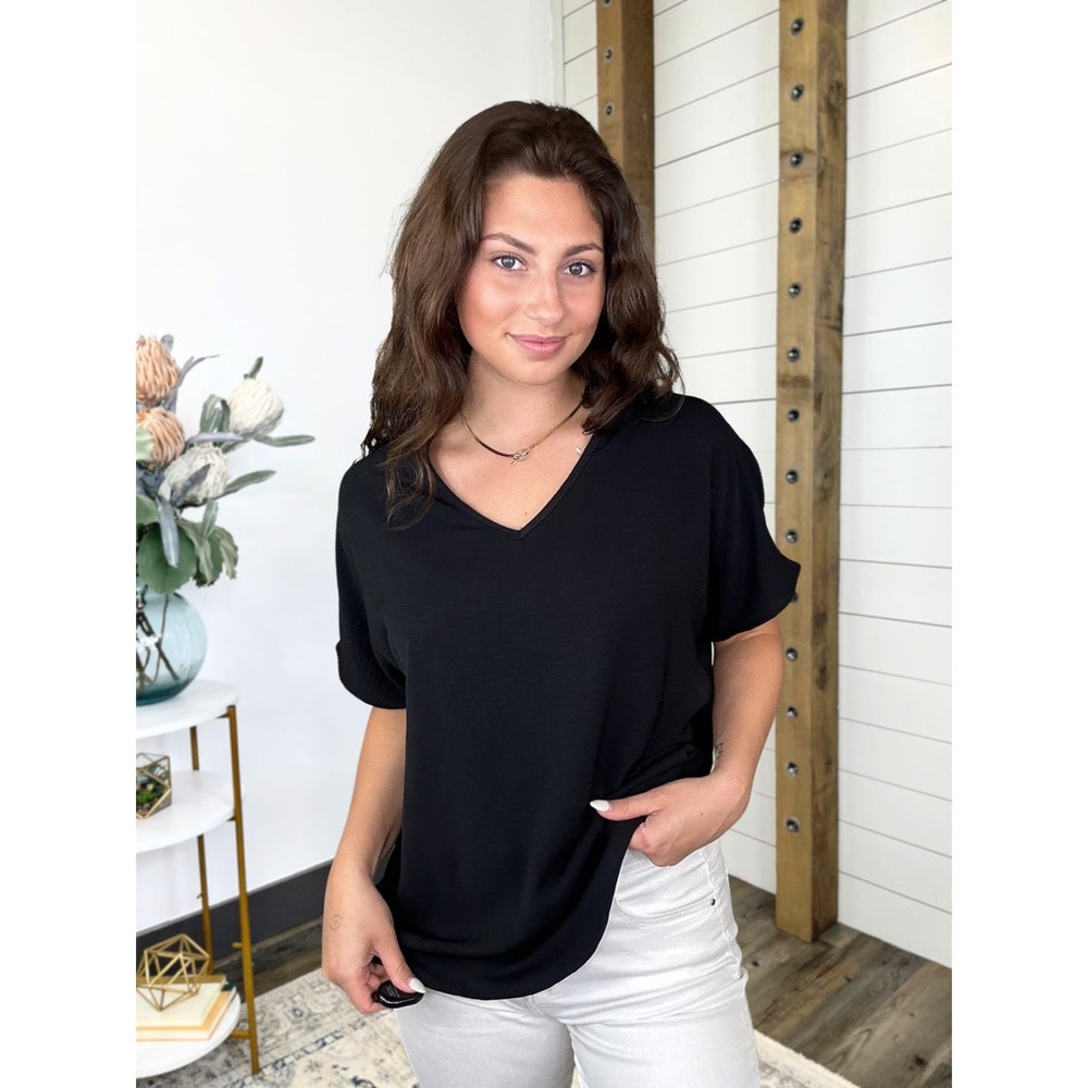 Tiffany Lane Elegant Black V-Neck Women's Top, XL